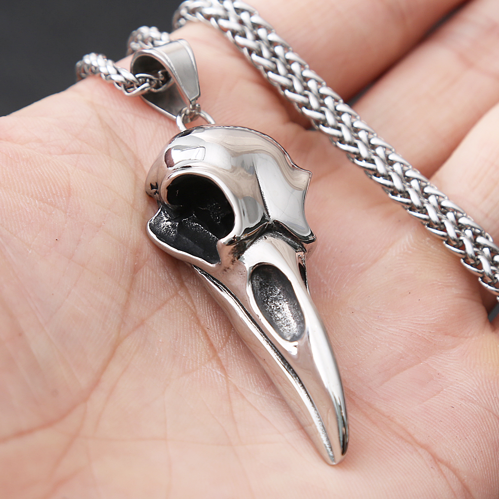 Collier crâne de corbeau gothique pour hommes, acier inoxydable, Viking Odin, pendentif crâne de corbeau, accessoires de anciens: Zinc bleu
