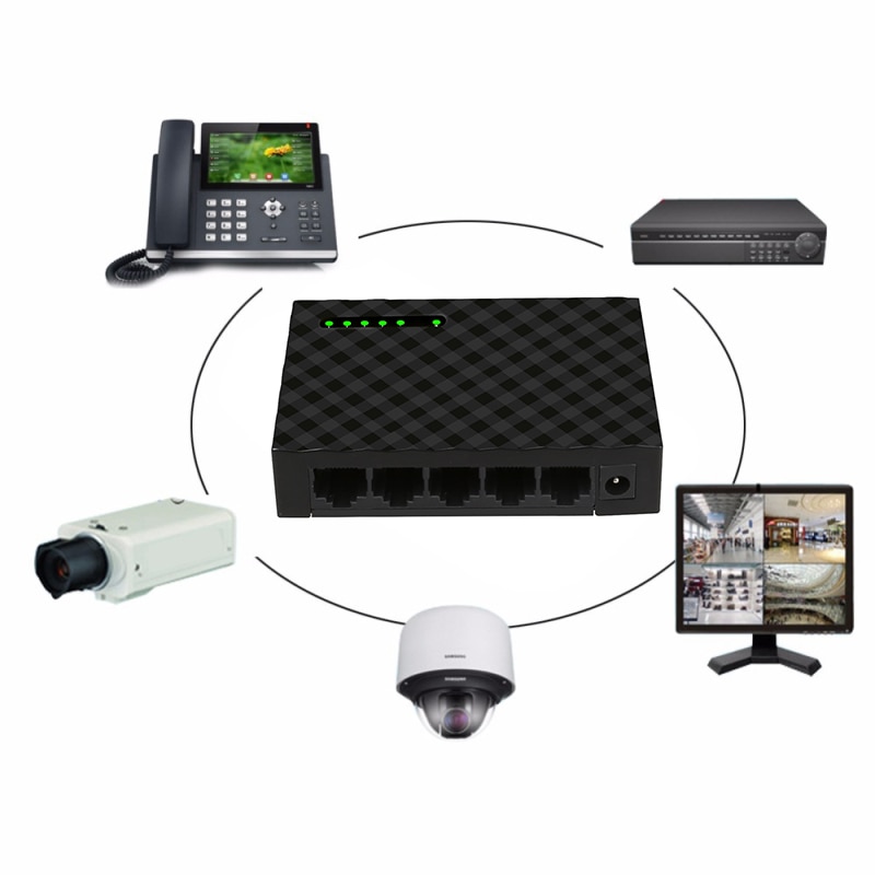 5 Port Gigabit Switch 10/100/1000Mbps RJ45 LAN Ethernet Fast Desktop Network Switching Hub Shunt With EU/US Plug Power Adapter