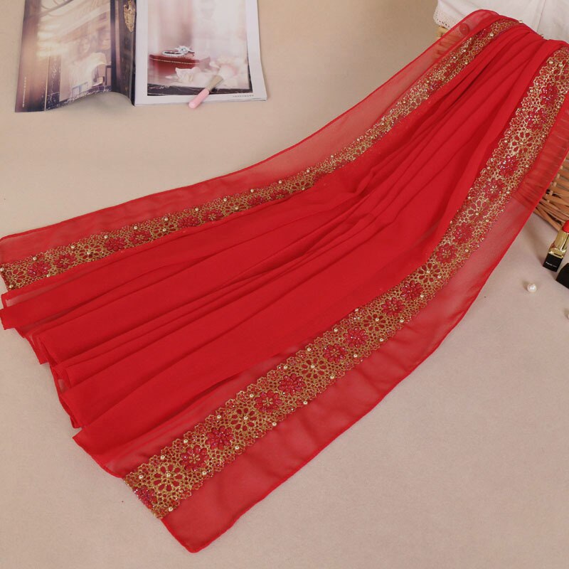 85*180Cm Moslim Chiffon Hijab Sjaal Voor Vrouwen Islamitische Kant Hoofddoek Foulard Femme Effen Sjaals En Wraps Hijab dames: 4