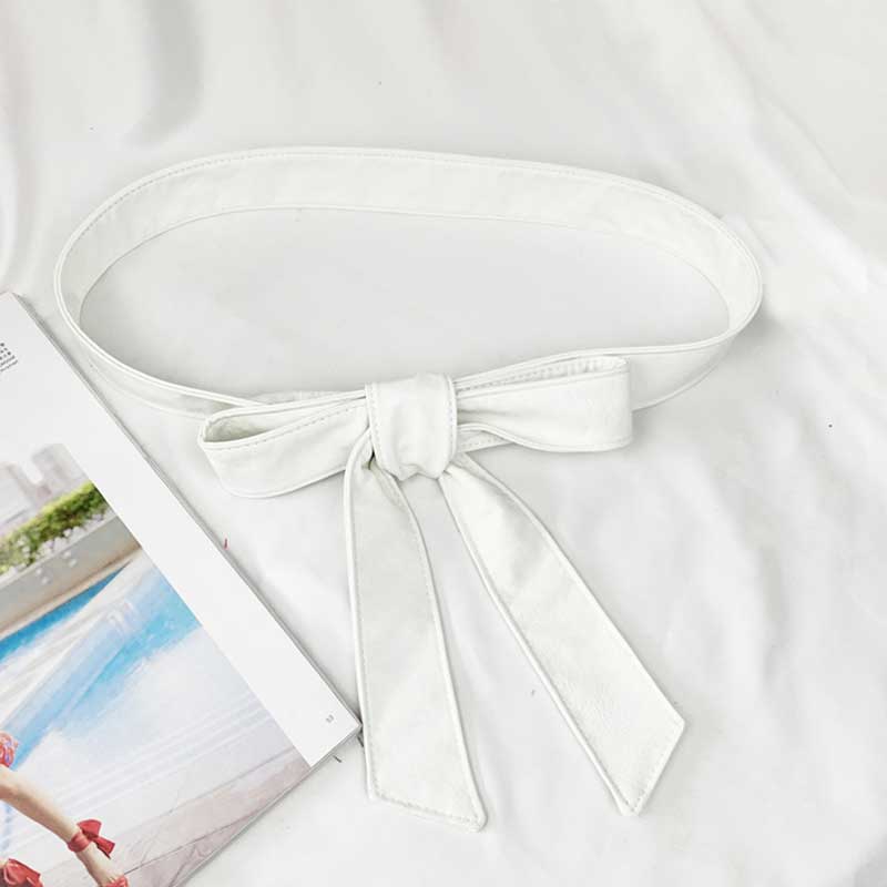 Cinturón Vintage de cuero suave para mujer, cinturón de cuero PU con lazo para envolver alrededor de la cintura, elástico, Color sólido: Blanco