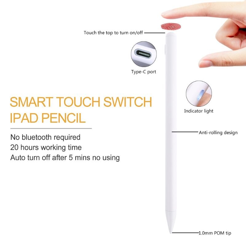 Stylet pointe Fine Rechargeable numérique avec type-c pour i-pad 6th/7th/Air 3rd
