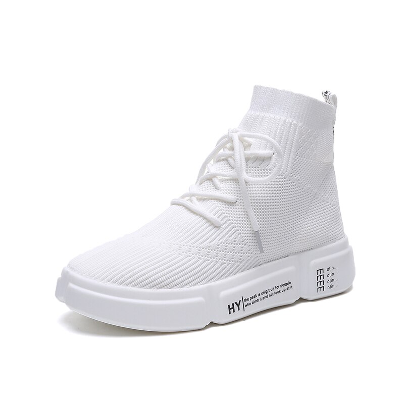 Kvinnor vita skor mesh andas high-top sneakers sommarstrumpor ankel dam skor casual snörning mjuka sneakers dam: Vit / 5