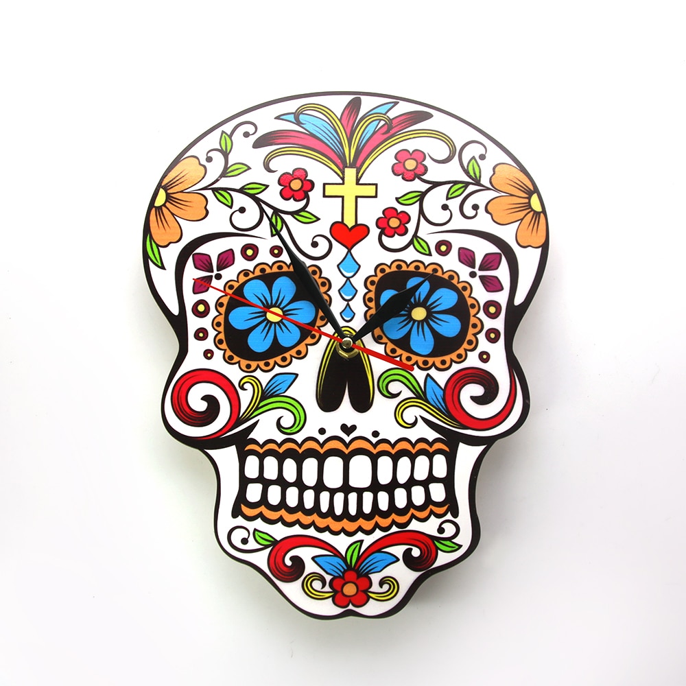 1 pala meksikolainen kuolleiden päivä seinäkello kukka kallo dia de los muertos seinäkello moderni karkki sokeri kallo halloween