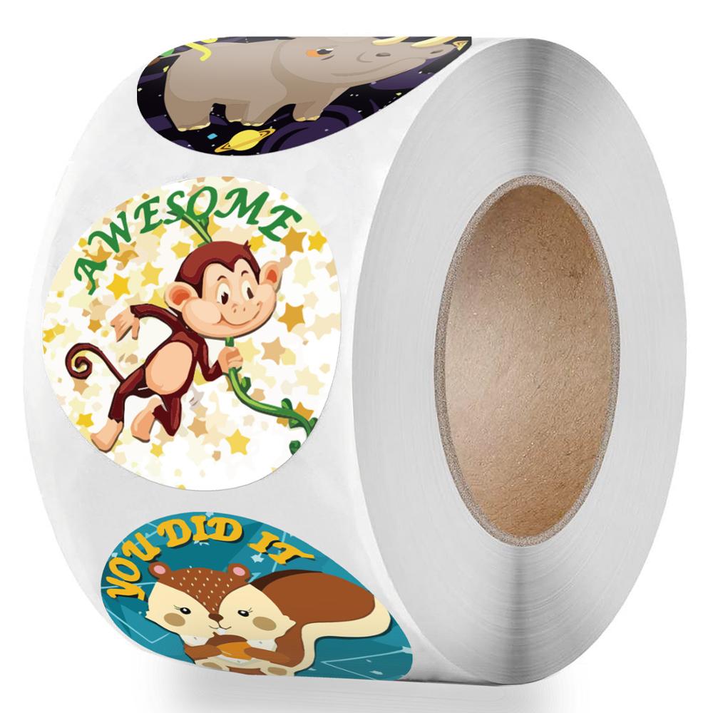 500PCS/ROLL Reward Stickers Cute Animals Encouragement Sticker Roll for Kids Students Teachers 1 inch Motivational Stickers