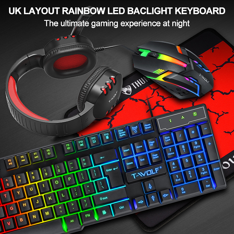 Neue Gaming Tastatur Und Maus Verdrahtete Hintergrundbeleuchtung Mechanische Gefühl Tastatur Kopfhörer Gamer Kit Stille Maus Set Für PC Laptop