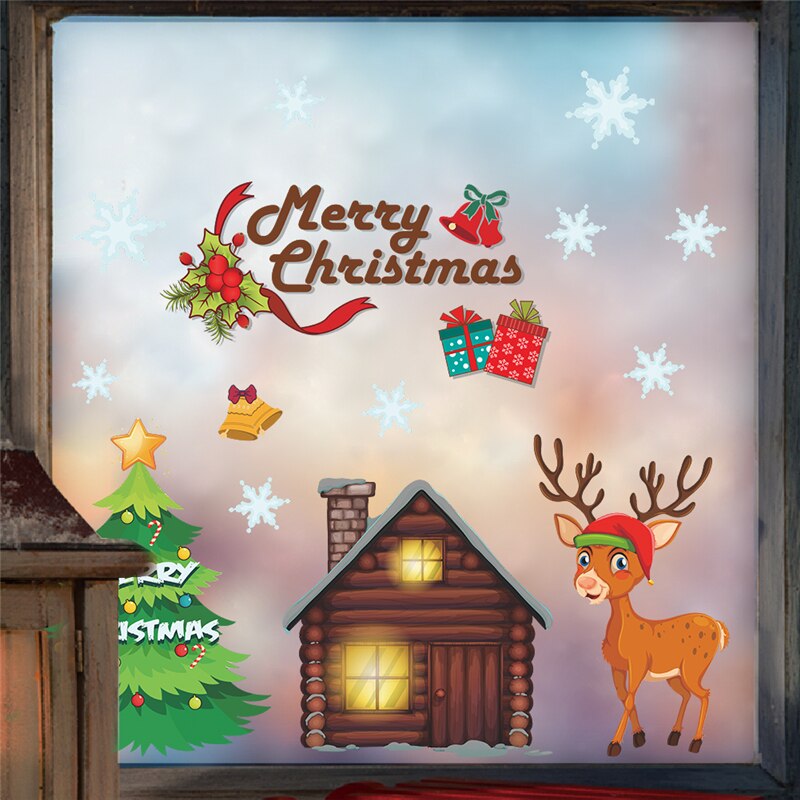 cartoon merry christmas tree reindeer decals kids rooms window home decor accessories year wall stickers pvc mural art