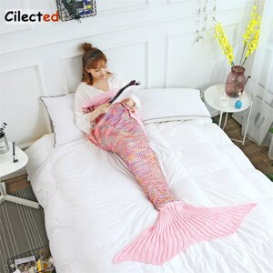 Sirène queue couverture Plaid laine tricoté couverture sur canapé-lit lire jeter pour adulte fil couvertures pour l'automne: B41T04 / 70x140cm
