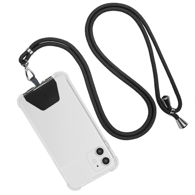 Universele Mobiele Telefoon Siliconen Case Shell Patch Lanyard Afneembare Verstelbare Nylon Hals Lanyard Pols Touw Veiligheid Anti-Verloren: 03 black