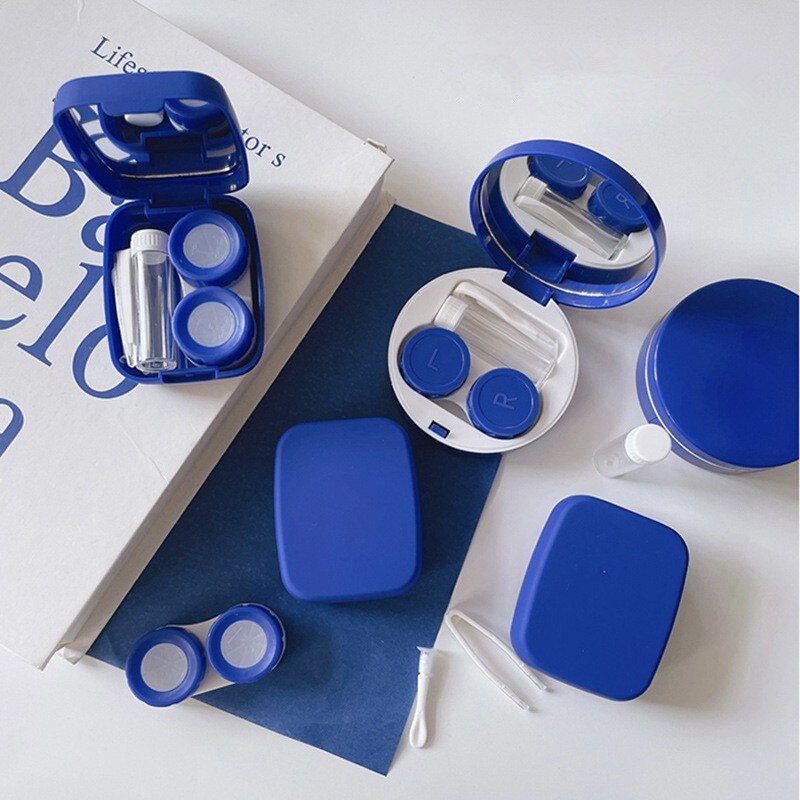 Pure Blue Beauty Contact Lens Box Simple Ins Matte Matte Texture Contact Lens Partner Box Nursing Box Storage Box