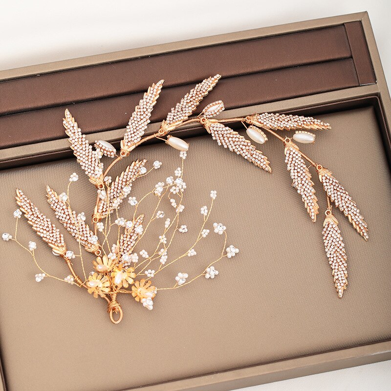 Bruid Bruiloft Haarband &amp; Oorbellen Sets Handgemaakte Bloemen Kralen Pearl Decoratie Dames Haren Accessoires Koreaanse Vrouwen Jewel