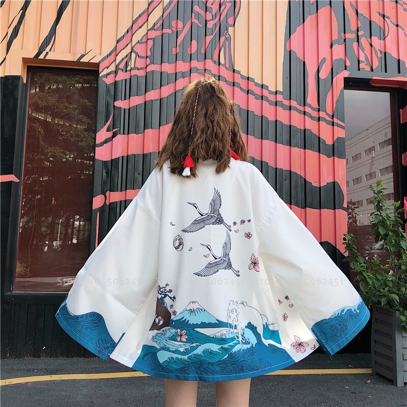 Vrouwen Mannen Japanse Koppels Yukata Gewaad Streetwear Kimono Haori Jas Samurai Vest Harajuku Stijl Losse Blouse ukiyo-e Jassen