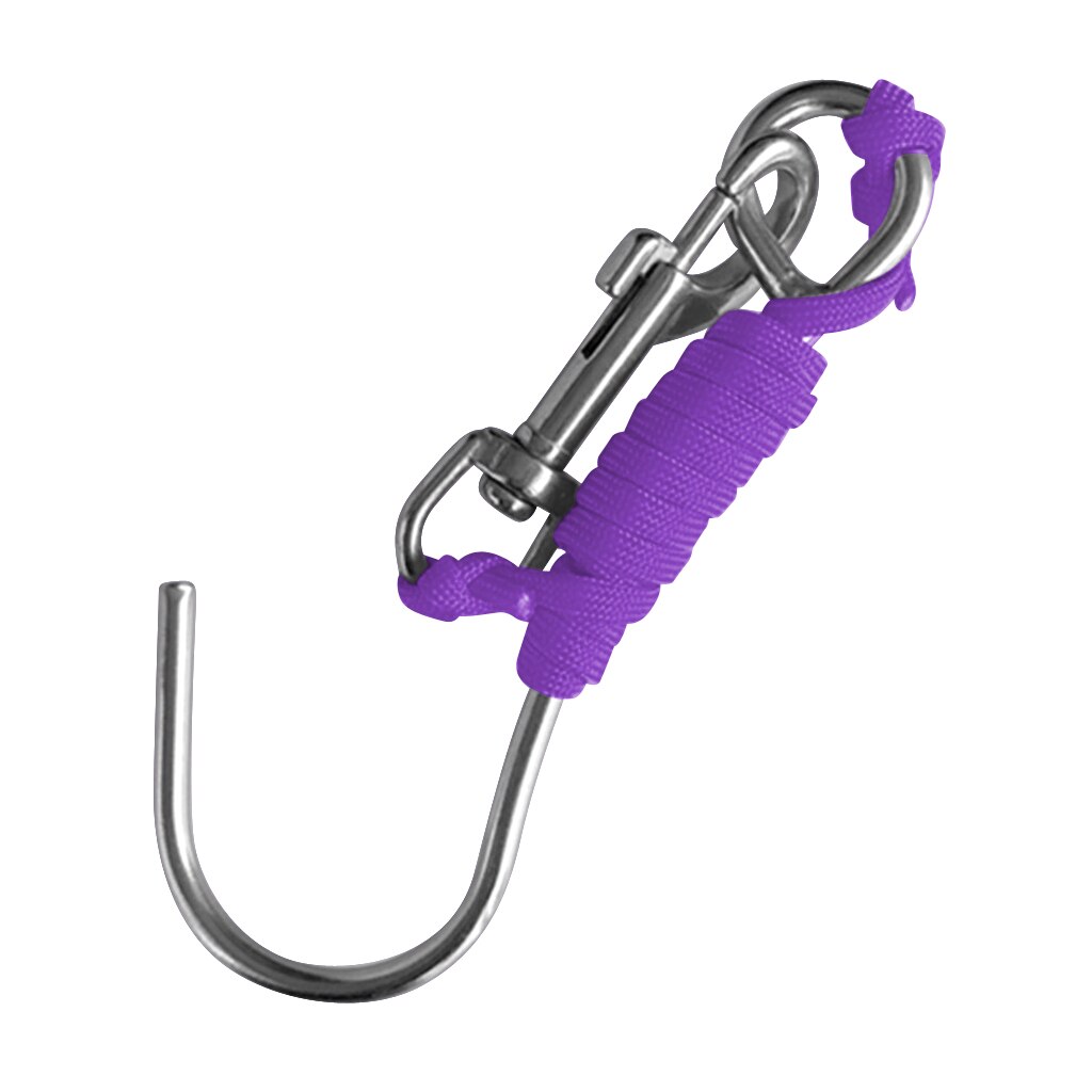 Scuba Diving Reef Drift Hooks With 120cm Line & Stainless Steel Clip Single Reef Hook: Purple