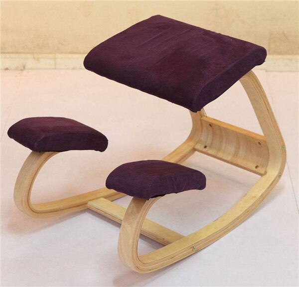 Original Ergonomic Kneeling Chair Stool Home Office Furniture Ergonomic Rocking Wooden Kneeling Computer Posture Chair: Suede Purple