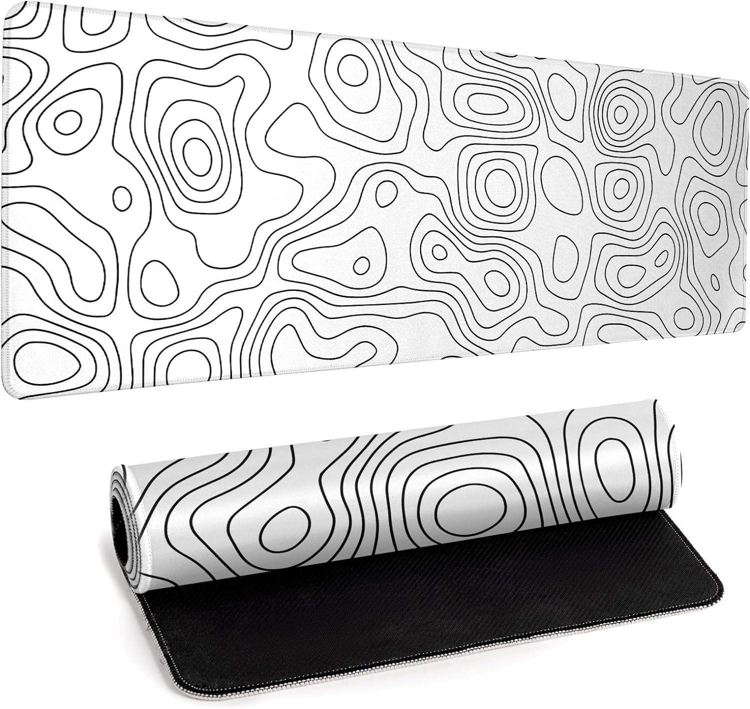 Weißes Gaming-Mauspad, Topografie-Kontur, großes Mauspad, Laptop-Schreibtischunterlage, Tastaturmatte, genähter Rand, rutschfestes Gummi, großes Schreibtischunterlage: 80x40 cm / APRICOT