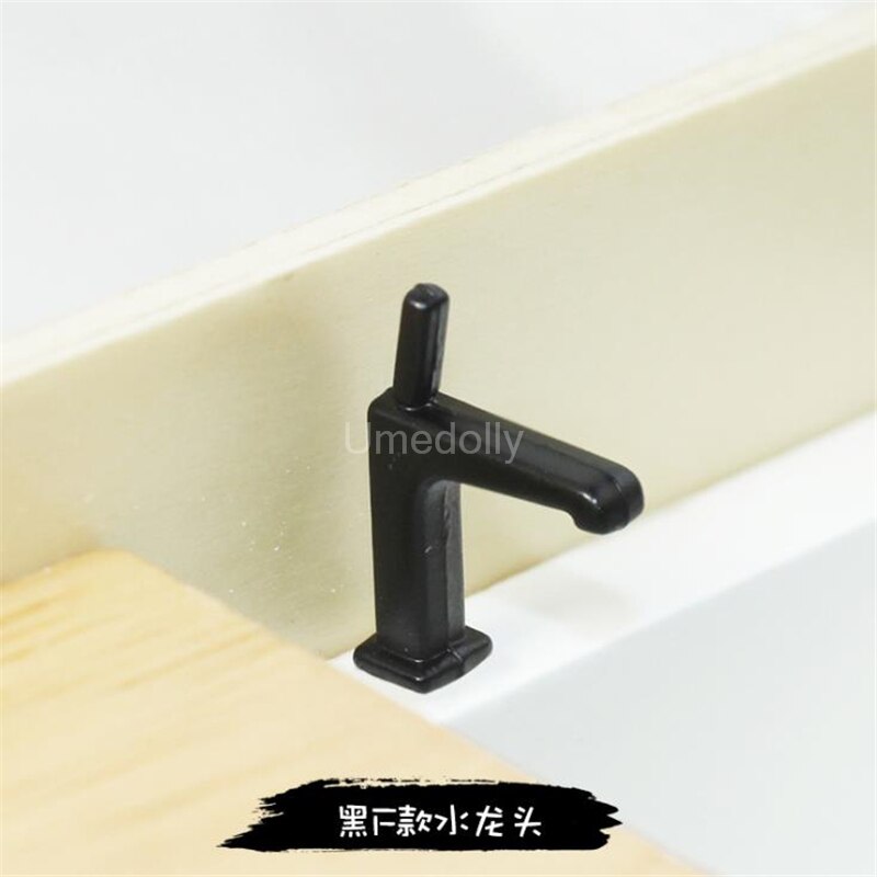 1PCS 1/12 Skala Miniatur Puppenhaus Wasserhahn Mini Wasserhahn Puppe Haus Wc Küche Waschbecken DIY Möbel Zubehör Spielzeug: black F