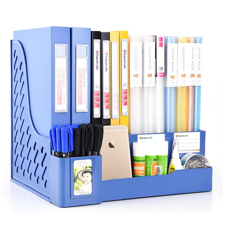 Desktop Office File Rack Thickened Data Frame Basket Plastic Storage Column Storage Management Rack with Pen Holder