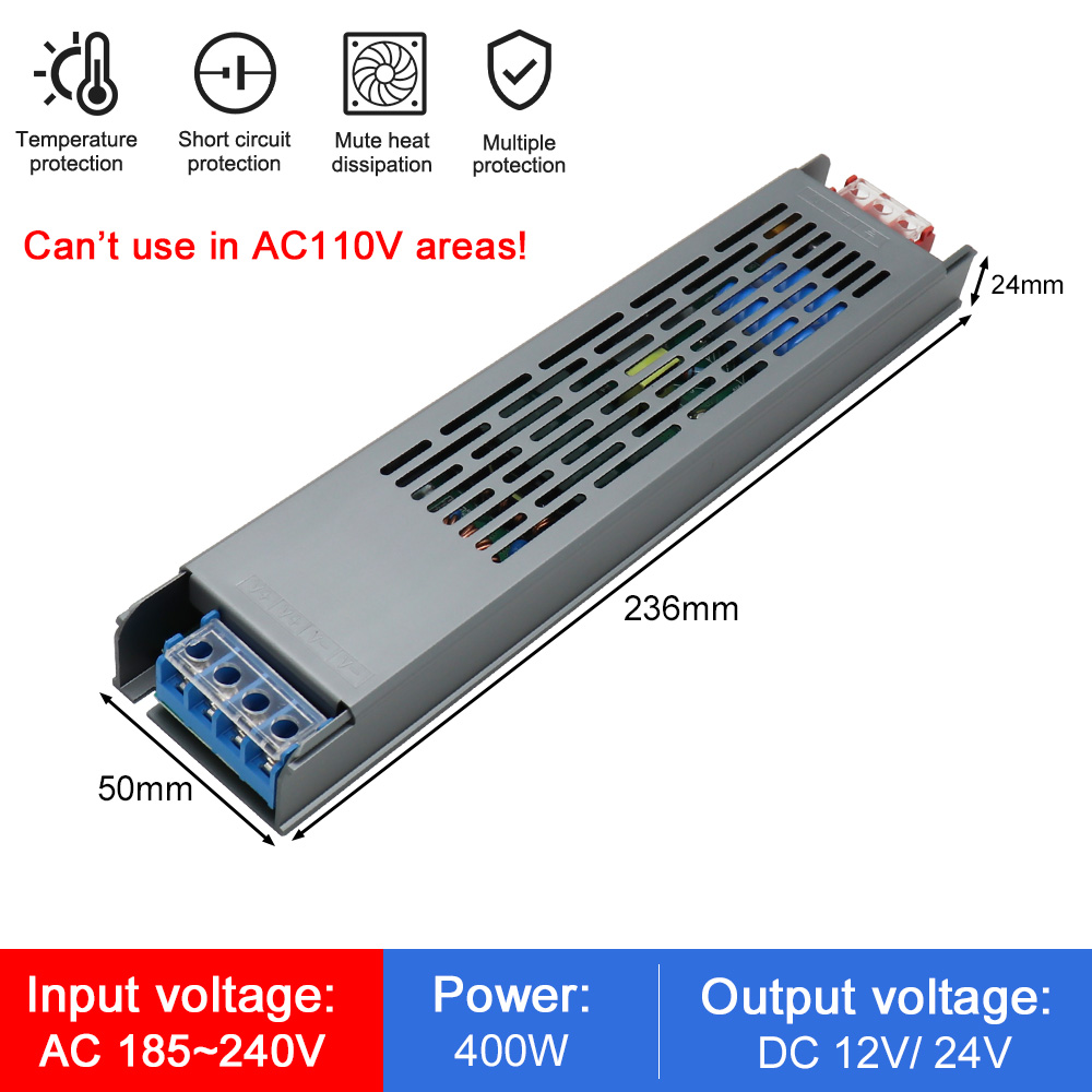 Ultratynd led-transformer strømforsyning  dc 12v 24v 60w 120w 200w 300w 400w ac110-240v led-driver strømforsyning til led-strimler belysning: Guld / 24v
