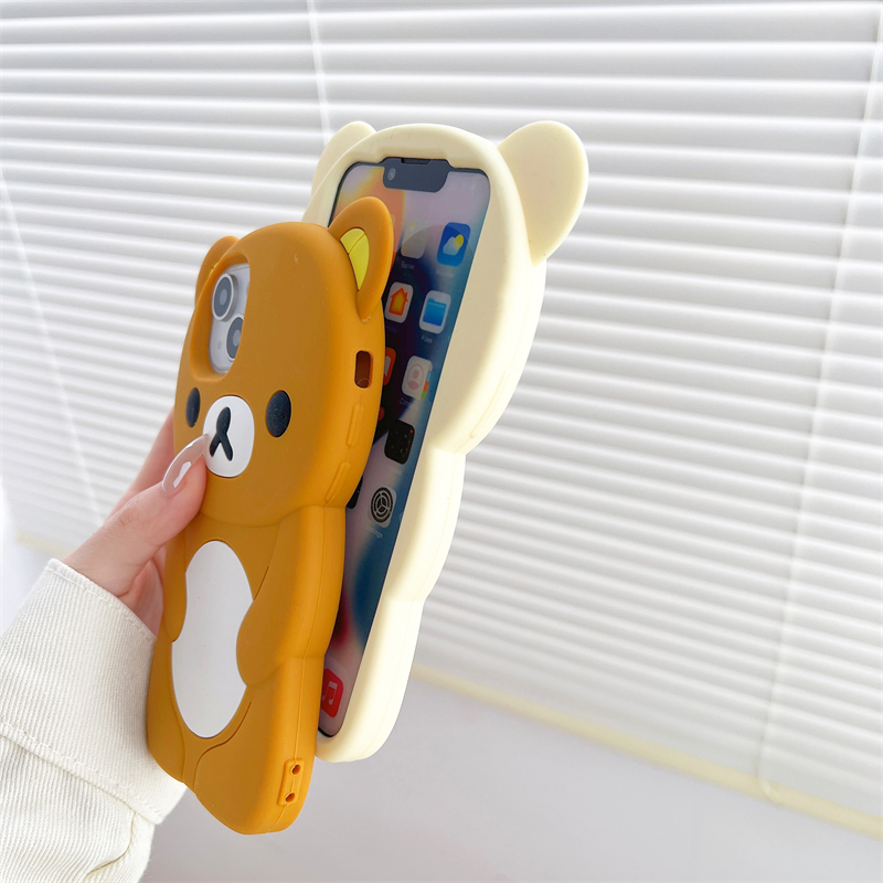 Coque de téléphone ours Rilakkuma, dessin animé 3D mignon, en Silicone souple, pour iPhone 16 promax 15 14 13 12 11 Pro Max Xs XR 6 7 8 Plus SE