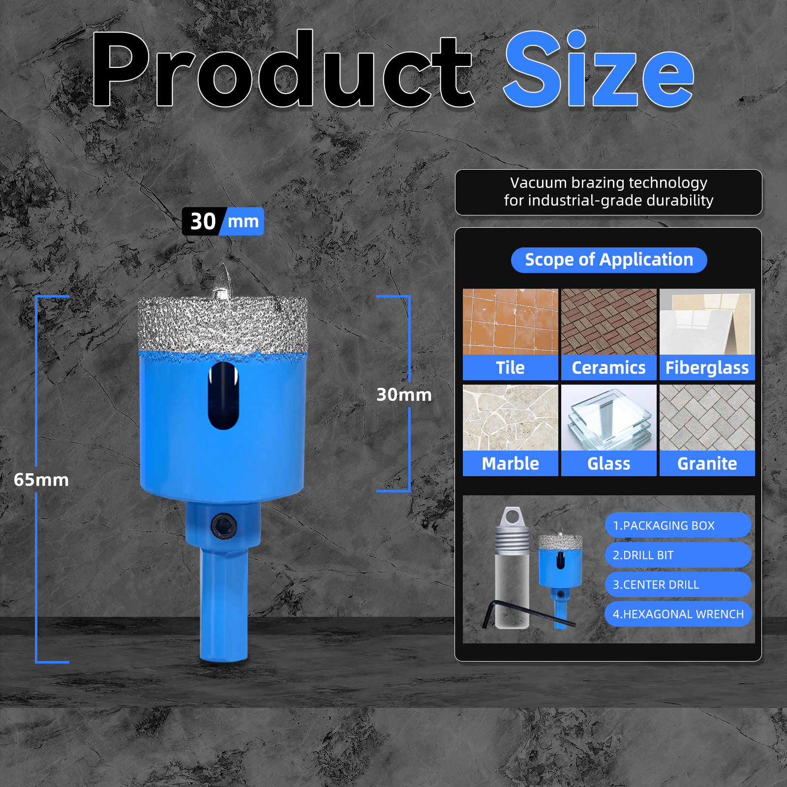 Juego de brocas de diamante de 18-68MM, sierra perforadora para azulejos de cerámica con taladro de posición para vidrio, mármol, granito, piedra, porcelana, 1 Uds.: Rojo