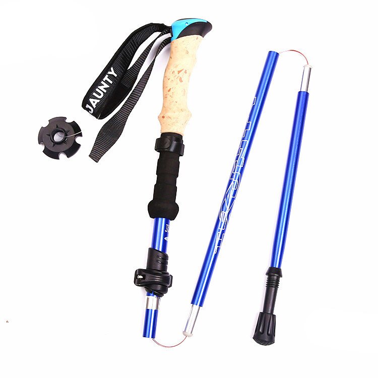 Walking Stick 37-138cm 5 Section Aluminum alloy Foldable Mountain-climbing Crutch Outdoor Hiking Stick: Blue