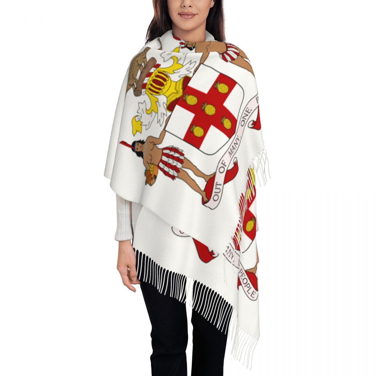 Bufandas personalizadas con bandera de Jamaica y León Rasta grande para mujer, chal suave y cálido con borlas para invierno y otoño, bufanda Reggae jamaicana: Plata