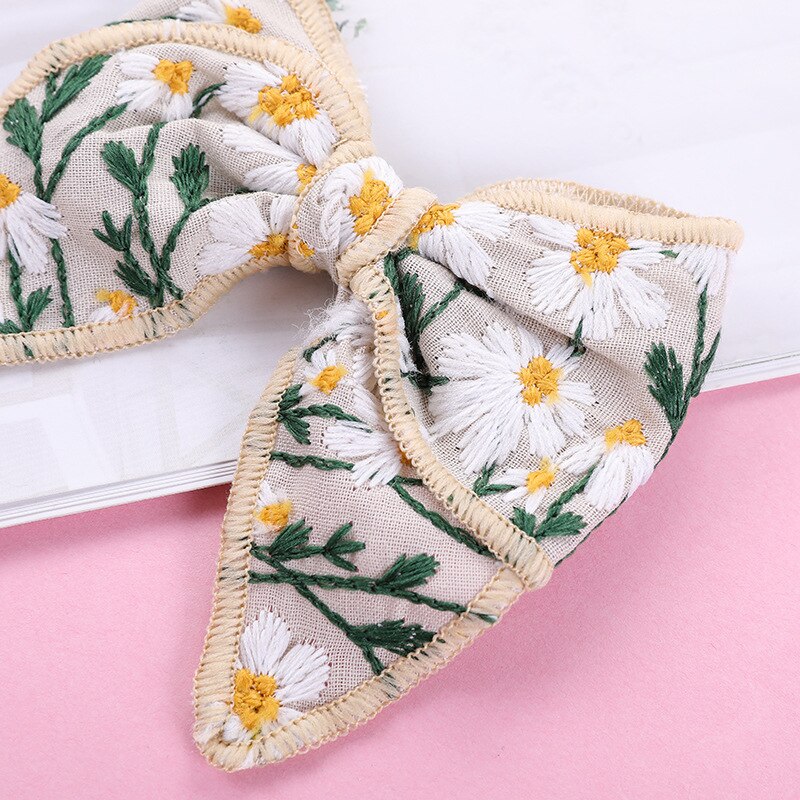 Korean Sweet Embroidery Bows Hair Clip for Kids Girls Boutique Handmade Hairpins Barrettes Headwear Hair Accessories