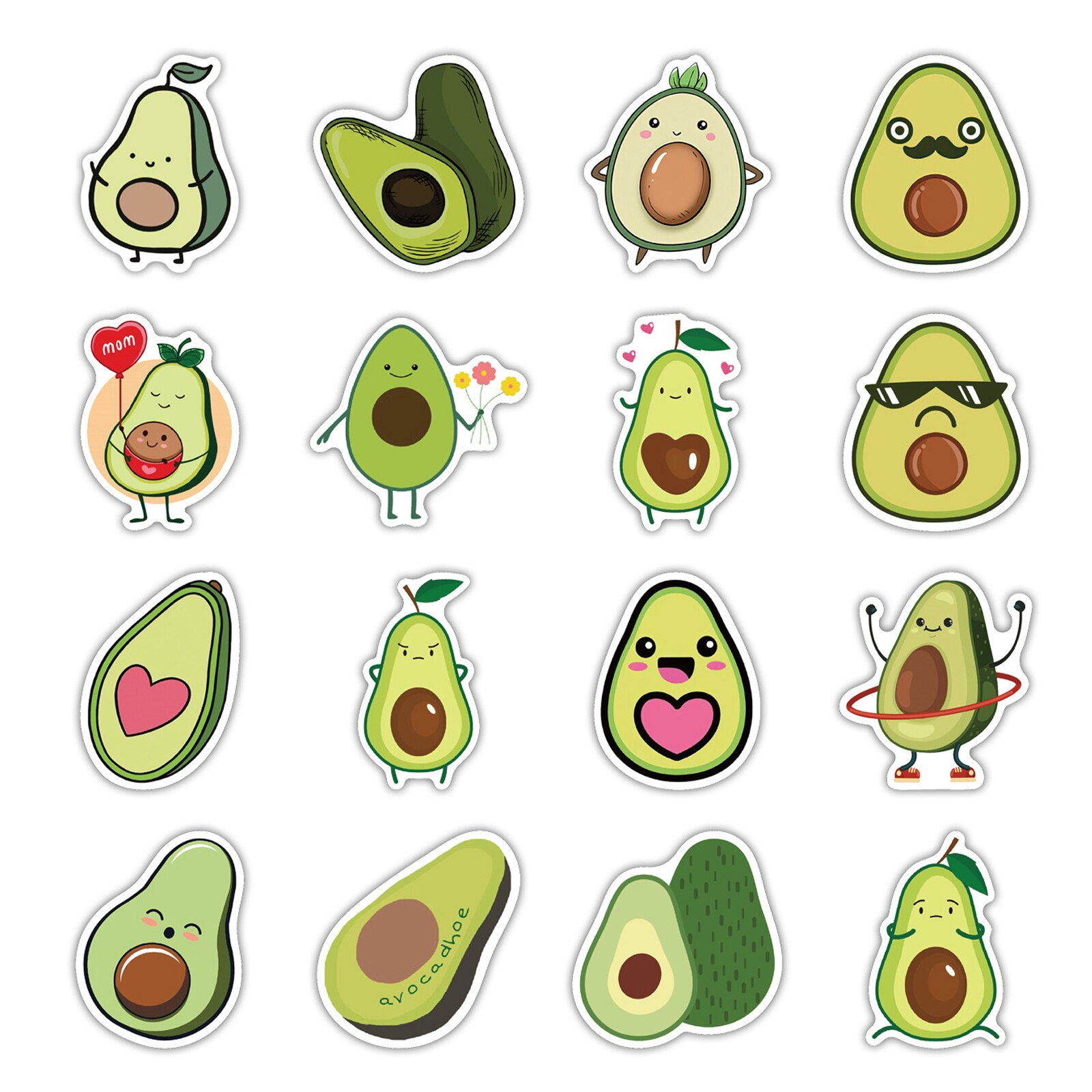 50Pcs Avocado Cute Stickers Cartoon Avacado PVC Decals Sticker for Laptop Luggage Refrigerator Cup Dish Kitchen Fruit Stickers