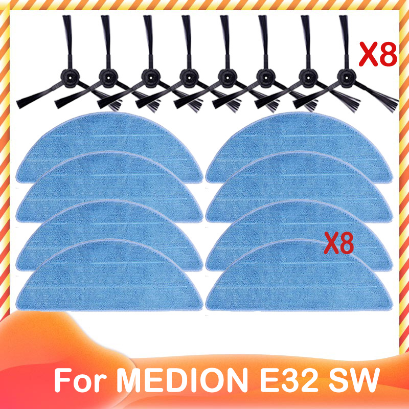 Replacement For MEDION ‎E32 SW Robot Vacuum Cleaner Accessories Spare Side Brush HEPA Filter Mop Cloth Wipe Rag: Blue