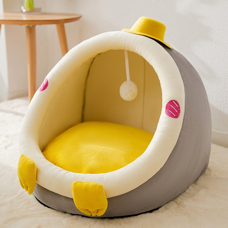 Cute Cat Bed for Indoor Machine Washable Pet Beds for Small Dogs Winter Warm Puppy Cave Cozy Kitten Cushion Calming Dog Bed: Penguin in hat / S 30x30x28 cm