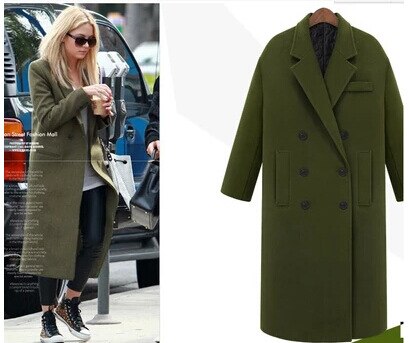 Women Woolen Coats Autumn Winter Thicken Warm Wool Jacket Coat Female Long Solid Wool Overcoat Ladies Large Size Loose Coat: armygreen / S