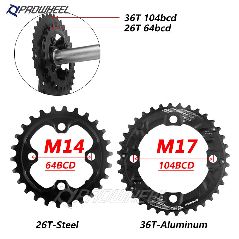 Mtb pyörä 104/96/64 bcd ketjurengas 22/24/30/32/40/42/44t kaksinkertainen/kolminopeuksinen ketjurengas 2 x 10v 3 x 10s ketjupyörä shimano-kammelle: M14 m17
