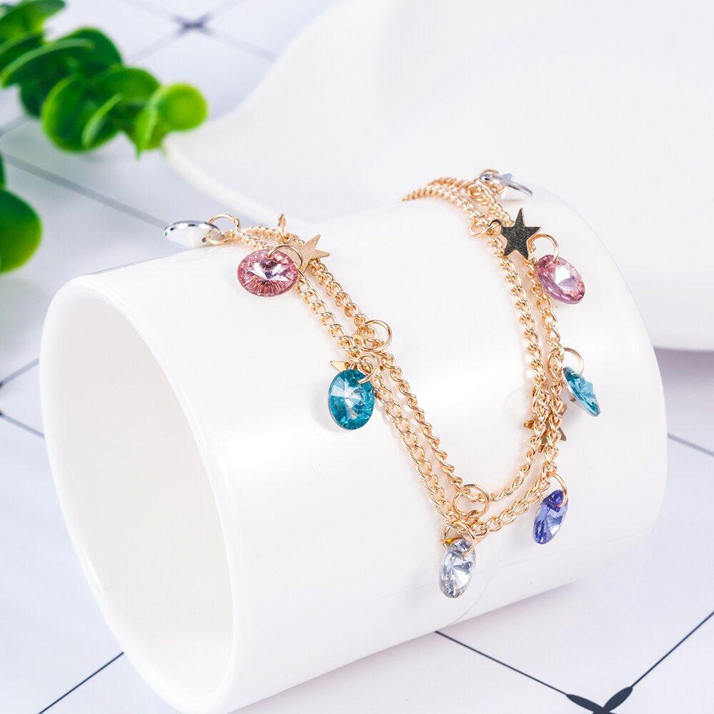 Conjunto de tobilleras estrella multicapa sencilla moderna para mujer, hecha a mano Vintage tobillera, pulsera para tobillo en la pierna, joyería para en la playa y el océano