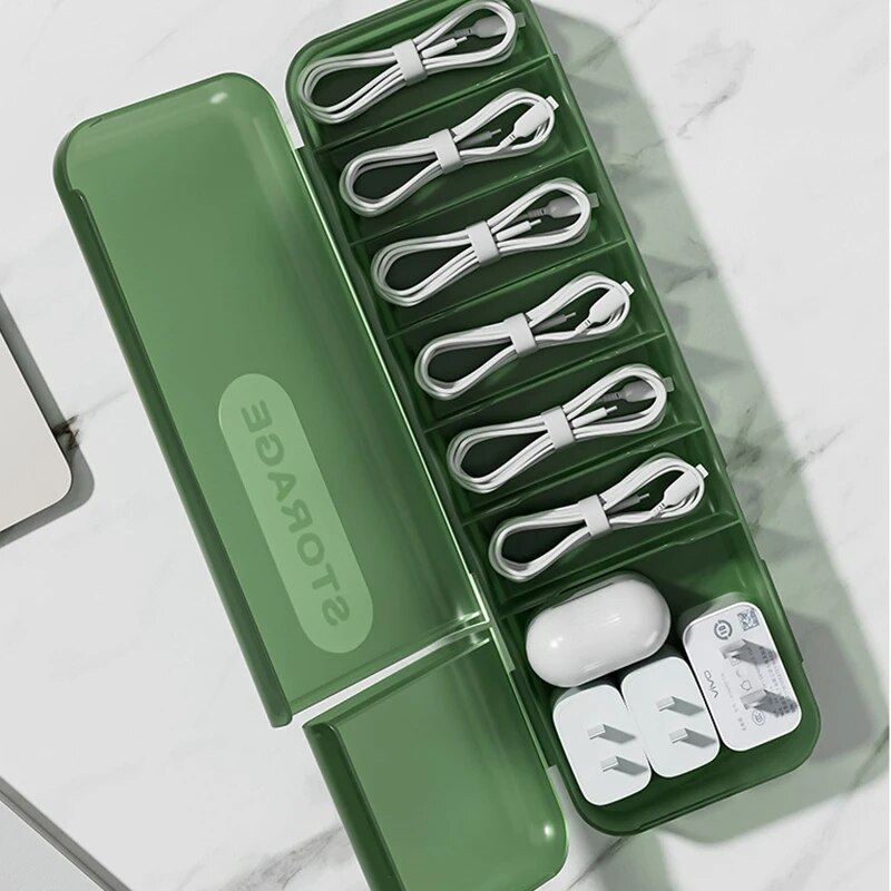 Kabelorganizer Box Draagbaar met 7-compartiment Datakabel Opbergdoos Voor Thuiskantoor Organisatie Oplader Snoer Voor Elektronica