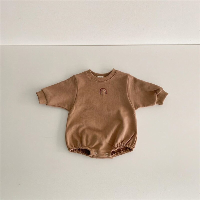 bébé vêtements arc-en-ciel broderie bébé body coton à manches longues bébé garçons une pièce infantile filles vêtements décontractés: brown / 24M