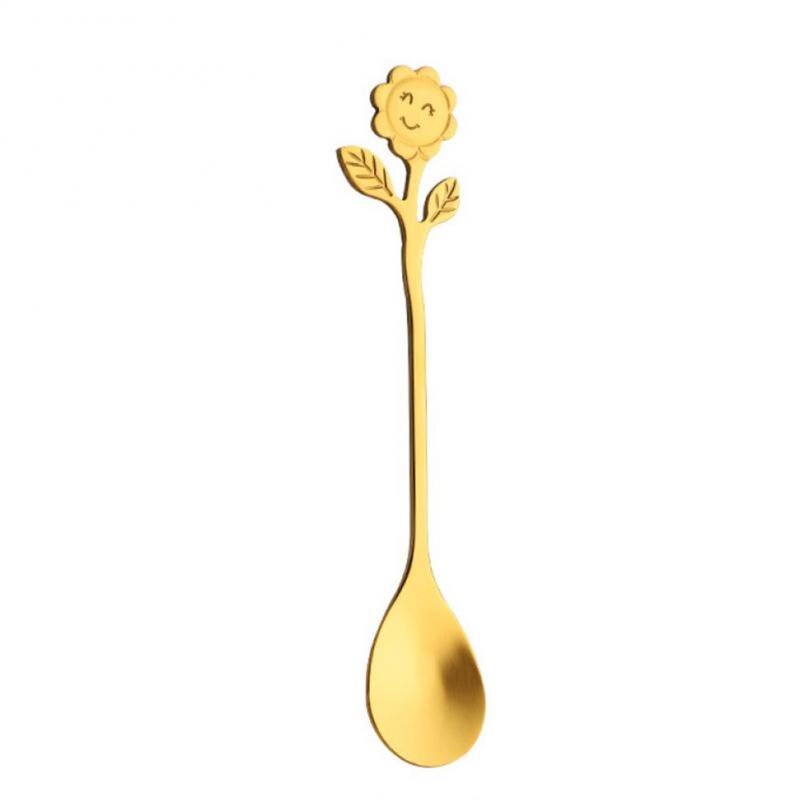 Sunflower Pattern Spoon Fork Stainless Steel Thin Handle Tea Spoon Coffee Stirring Rod Dessert Fork Tableware