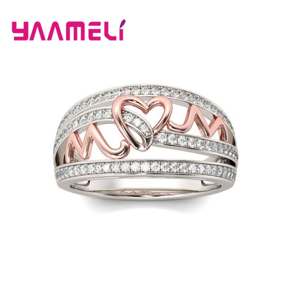925 Sterling Zilveren Ring Hart Liefde Mom Clear Oostenrijkse Crystal Vrouwen Sieraden Voor Verjaardag Moederdag