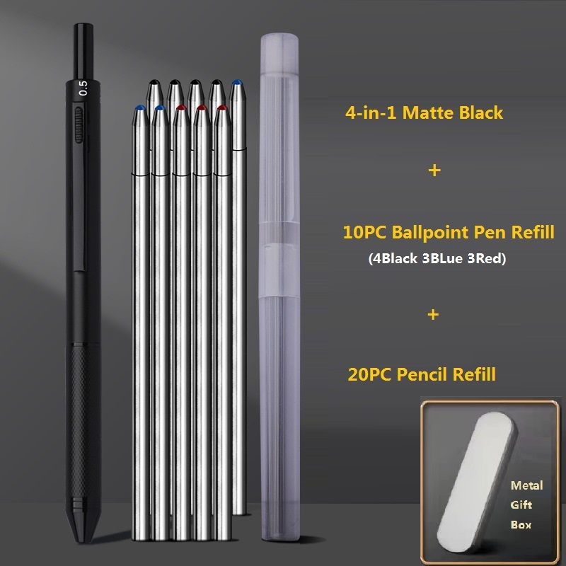4 In 1 Multifunction Luxury Pen, 0.7mm 3 Color Ballpoint 0.5mm Mechanical Pencil, Gravity Sensor Metal Retractable Pens Długopis: plum