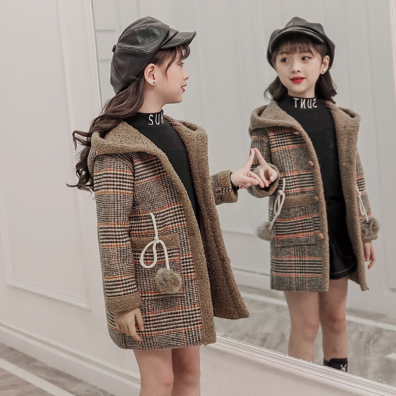 Ragazze di inverno più velluto ispessimento lungo cappotto in tartan nel grande ragazzo estero versione Coreana del cappotto di lana giacca marea