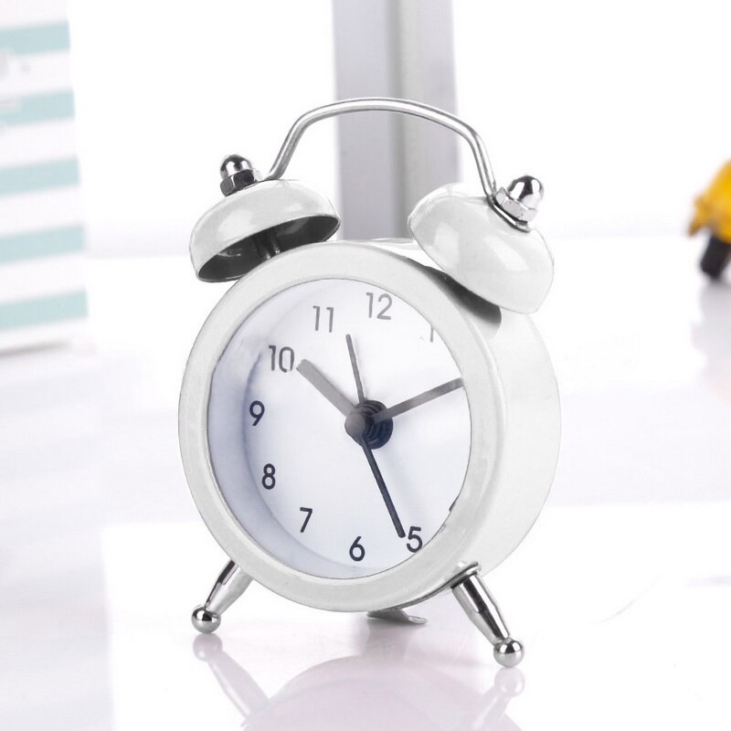 Mini Alarm Clock Electronic Round Number Double Bell Desk Table Digital Quartz Clock Home Decoration Retro Portable Cute Durable: White