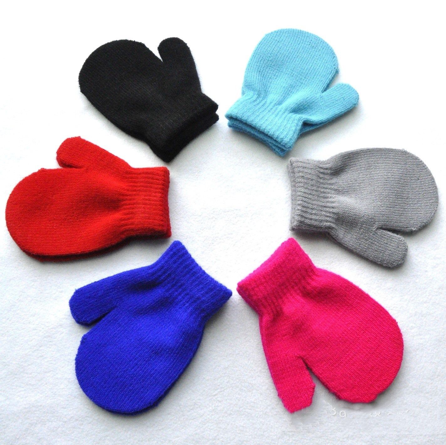 1 Pair Of Gloves Winter Warm Gloves Candy Color Baby Girls Boys Toddlers Solid Baby Kids Warm Kinting Gloves Mittens