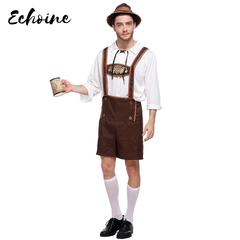 Mens Lederhosen Oktoberfest Costume Octoberfest Bavarian German Beer Hat - Foto 3