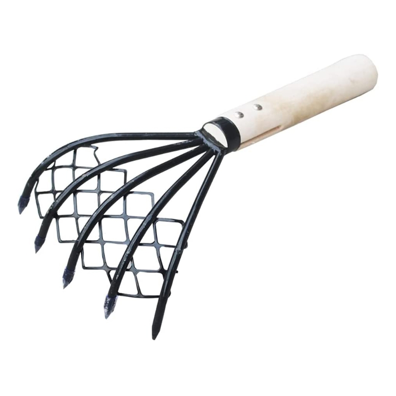 Stevige Compact Claw Hark Met Mesh Netto 5-Tine Clamming Klauwen Lange Steel Shell Clam Graver 15 Inch Hand hark Q84D