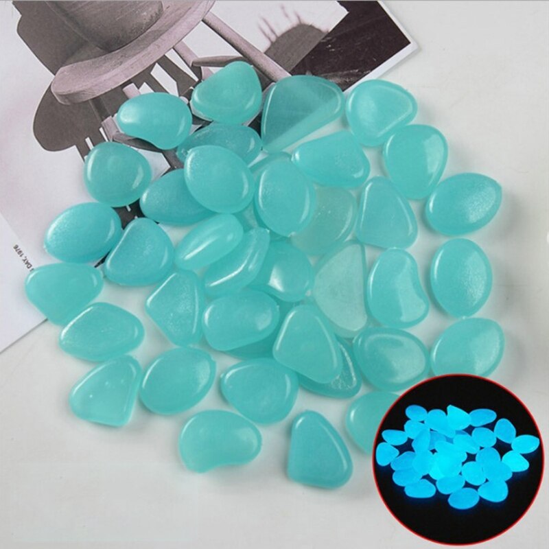 Pierres de gravier décoratives pour aquarium, 50 pièces, Style Chic, brille dans la nuit, rochers de jardin, pour allée, cour, bricolage: BLEU CIEL