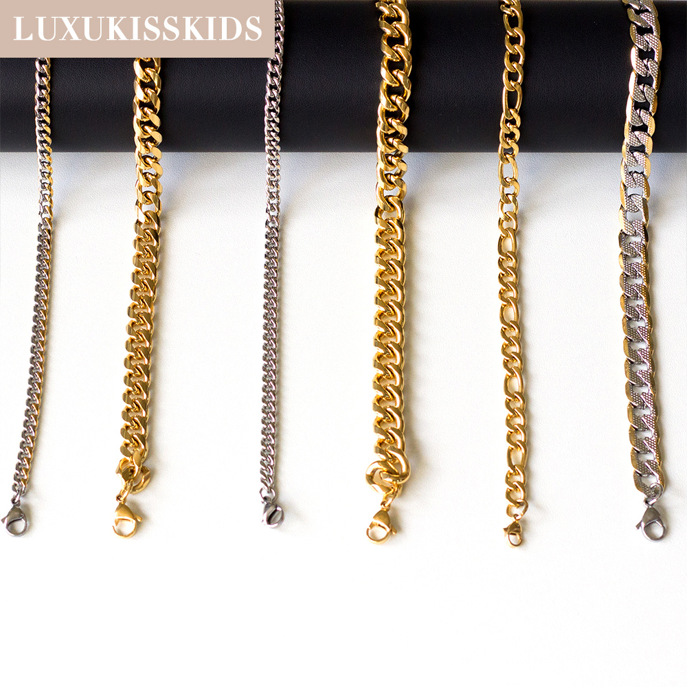 LUXUKISSKIDS-Pulseras hombre de acero inoxidable de para mujer y hombre, originales para mujer,cadenas de eslabones cubanos, pulsera de muñeca para pareja, de joyería,pulsera plata,navidad