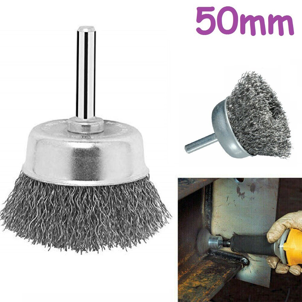 50mm Wire Cup Brushes For Drills Steel Brass Coated Rust Paint Remover For Deburring Edge Blending