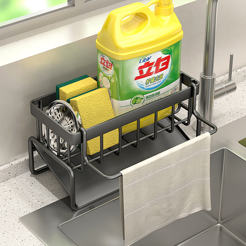 Cozinha de aço inoxidável pia dreno rack esponja armazenamento torneira titular sabão escorredor toalheiro prateleira organizador acessórios cozinha