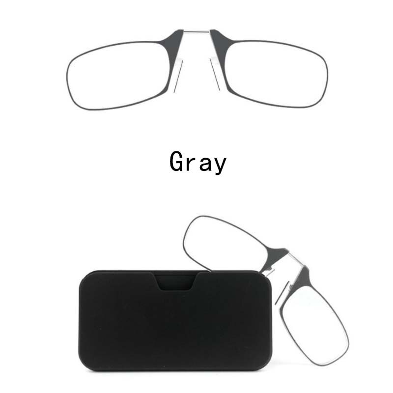 Nose clip reading glasses for both men and women portable legless reading glasses can be attached to a mobile phone case: Gray / +150