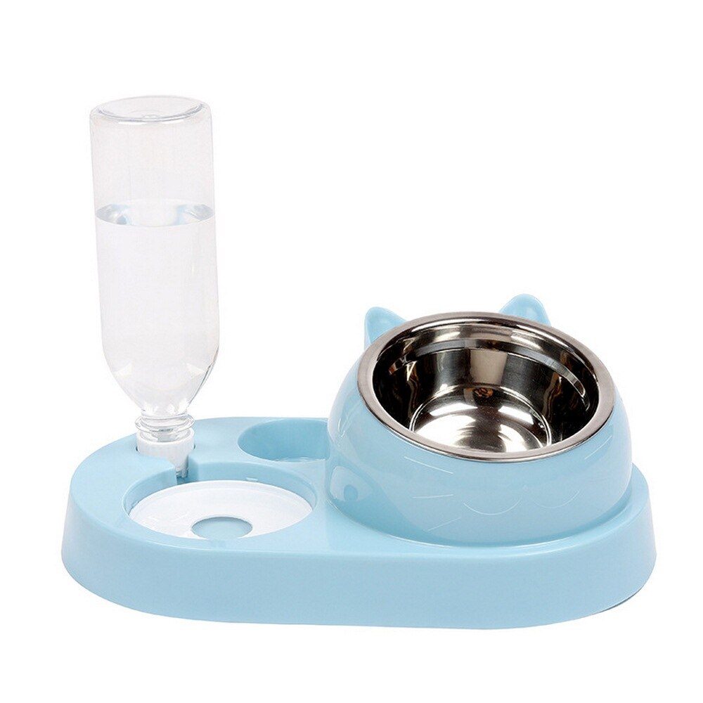 Cat Dog Bowl 15 Degrees Tilt Raised Pet Food Bowls 500ML Water Bottle Protect Pet's Spine, Drink and Food Bowls for Cat: Blue
