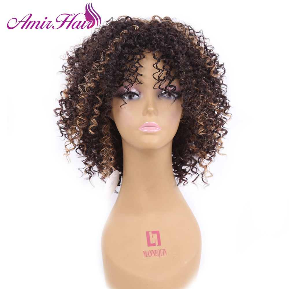 Amir Haar Medium Korte Afro Kinky Pruik Met Ombre zwart en Bruin Mix Blonde Pruiken Voor Vrouwen met gratis