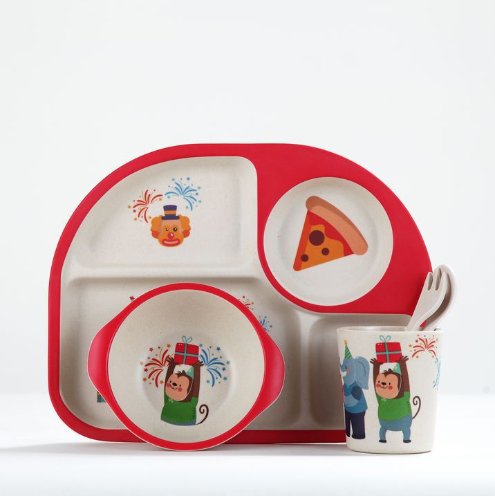 5 stuks babyvoedingsbakjes schattige voedselcontainer van bamboevezels kinderserviesgoed babyservies peuterbord maaltijdschaal: B